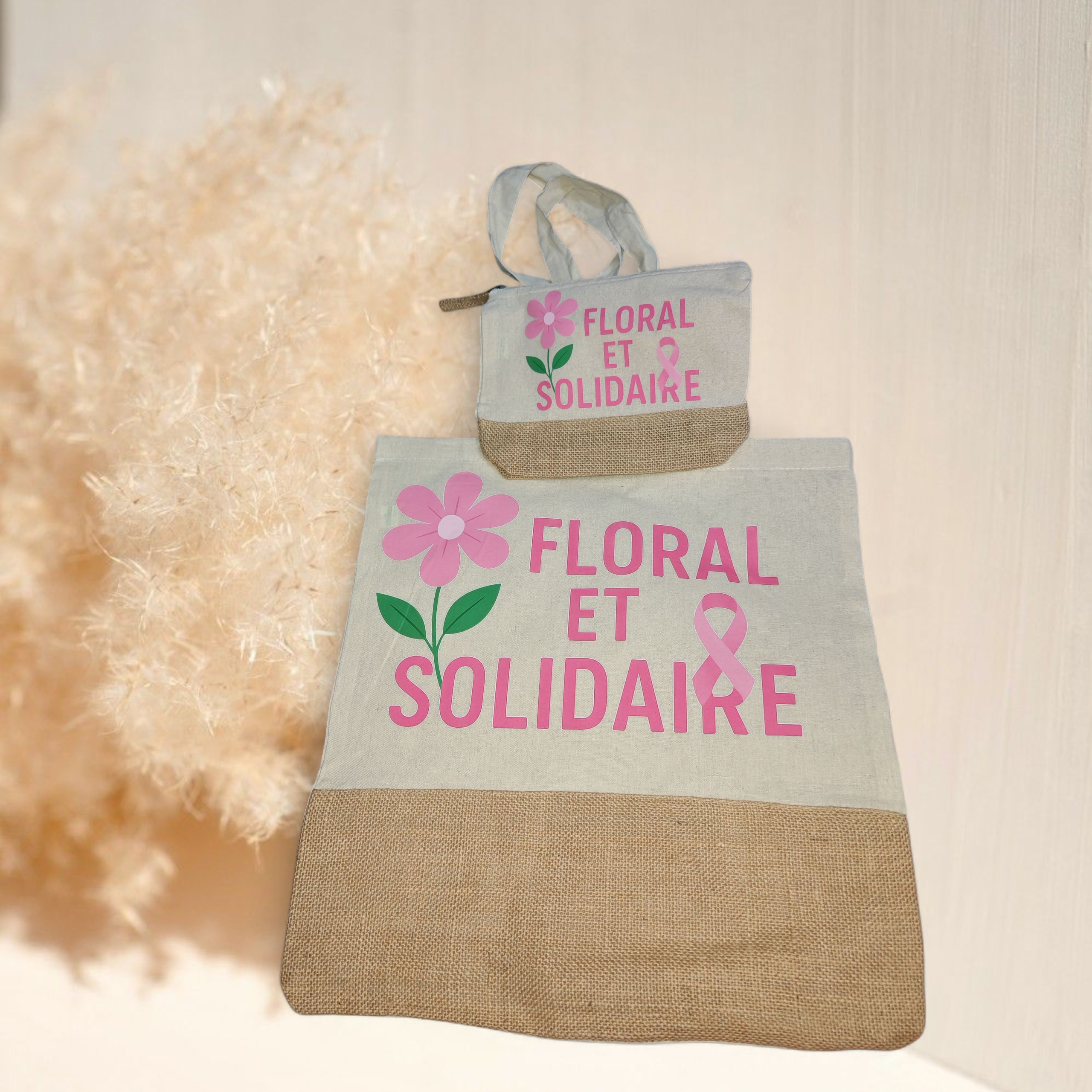 Top bag et pochette en jute Octobre Rose